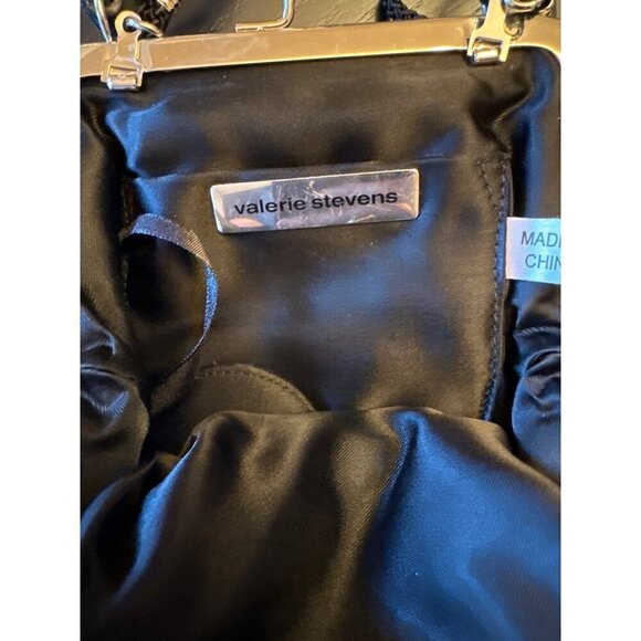 Vintage Valerie Stevens Black Beaded Evening Bag With Silver Frame & Long Strap - Picture 3 of 5